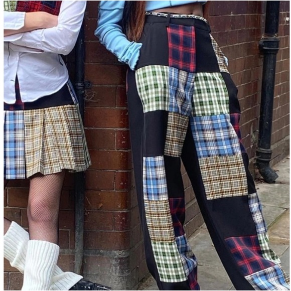 The Ragged Priest X Free People Error Plaid Patchwork Straight Leg Pants Trouser - Picture 9 of 16